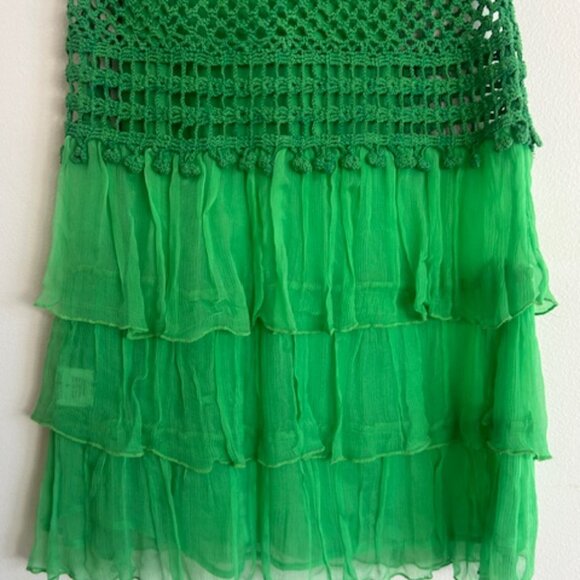Anthropologie Love The Label Tiered Kelly Green Crochet Flutter-Sleeve Dress NWT - Picture 15 of 16